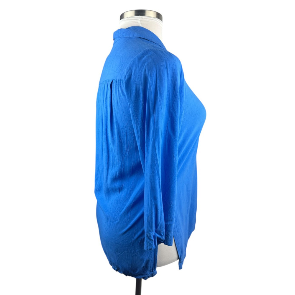 Jams World Solid Dutch Blue Button Blouse Crinkle Shirt Sz Small 3/4 Sleeve Top - Picture 9 of 16